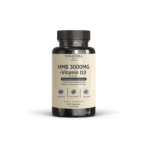 VINATURA HMB 3000mg And Vitamin D3 Supplement - 120 Capsules | 30 Servings